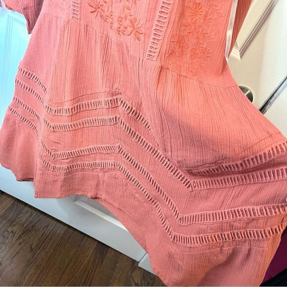 Modcloth Frock & Frill Elegant Wanderer Cotton Midi Dress Embroidered Coral 8 - Picture 9 of 13